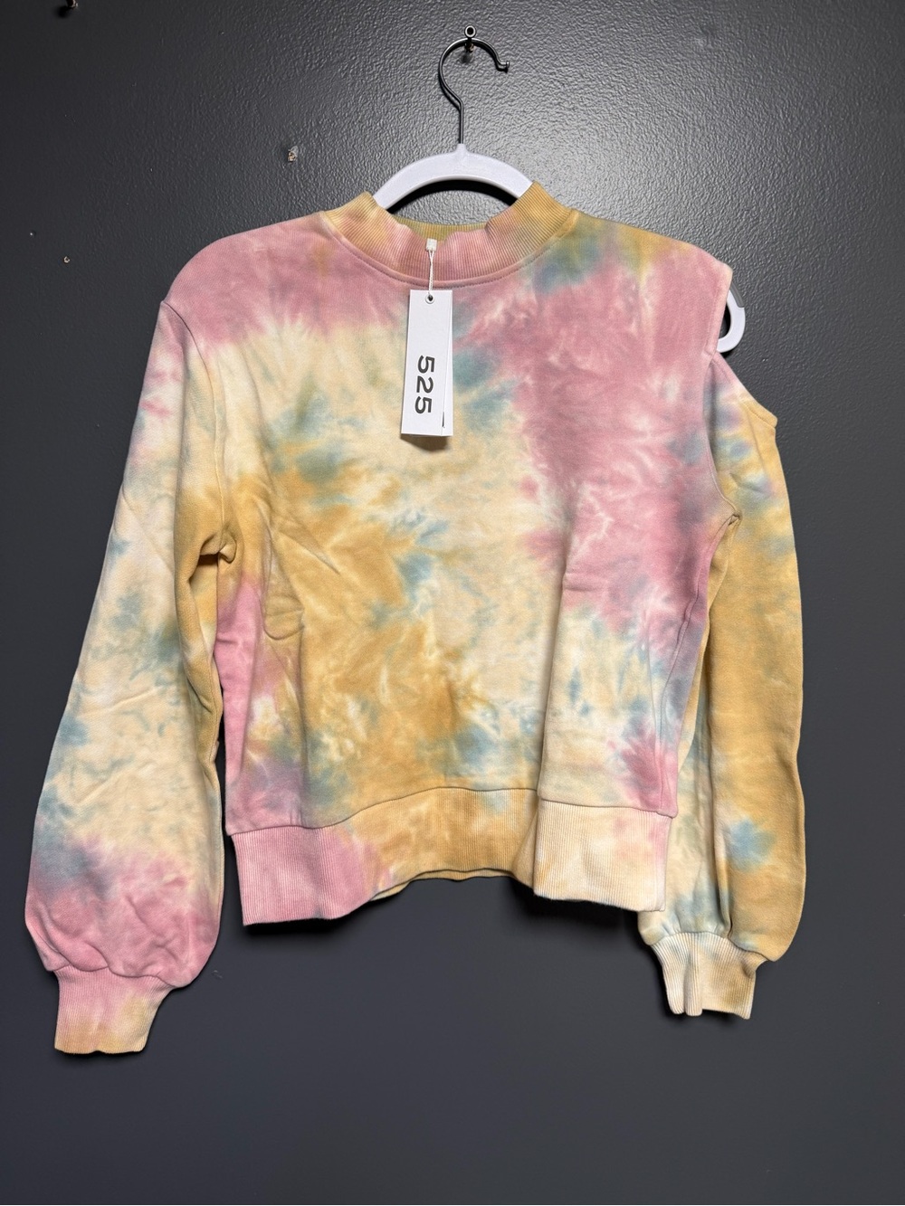 NWT 525 America Cold Shoulder Tie Dye Sweatshirt Pastel XS